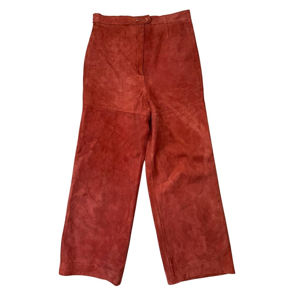 Vintage 70s Burnt Orange Suede Flare Pants Carnelian Snap Women’s 28x28